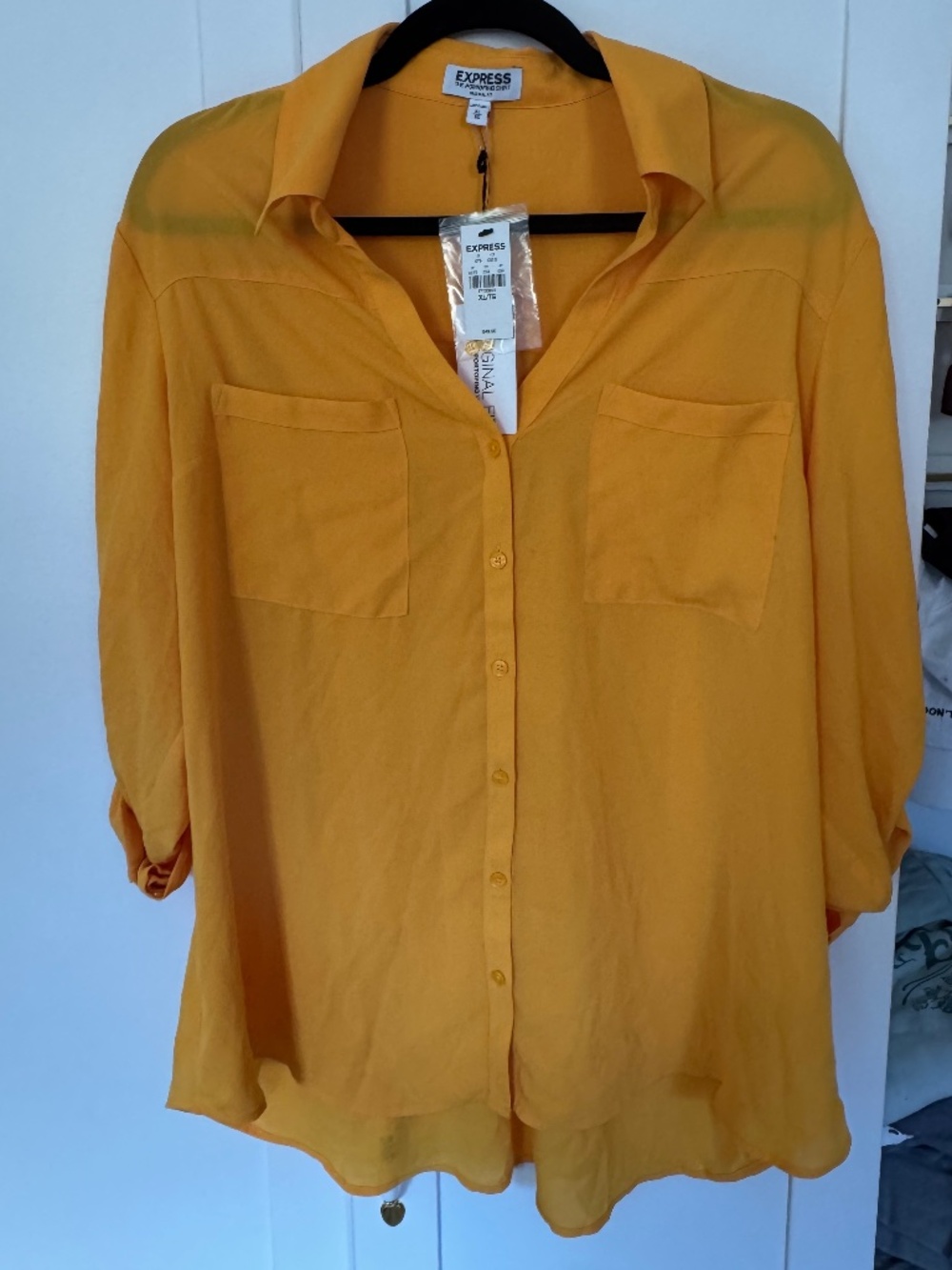 NWT Express Portofino Shirt XL Mustard Yellow Original Fit Button Up